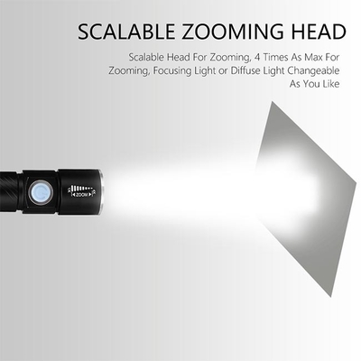 Torche magnétique de charge d'Usb de lampe-torche de poche LED de lampe-torche rechargeable de Zoomable